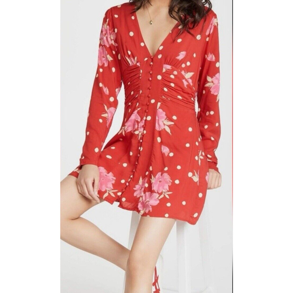 Free People Women's Sz M Strawberry Combo Floral Date Night Mini Dress Feminine